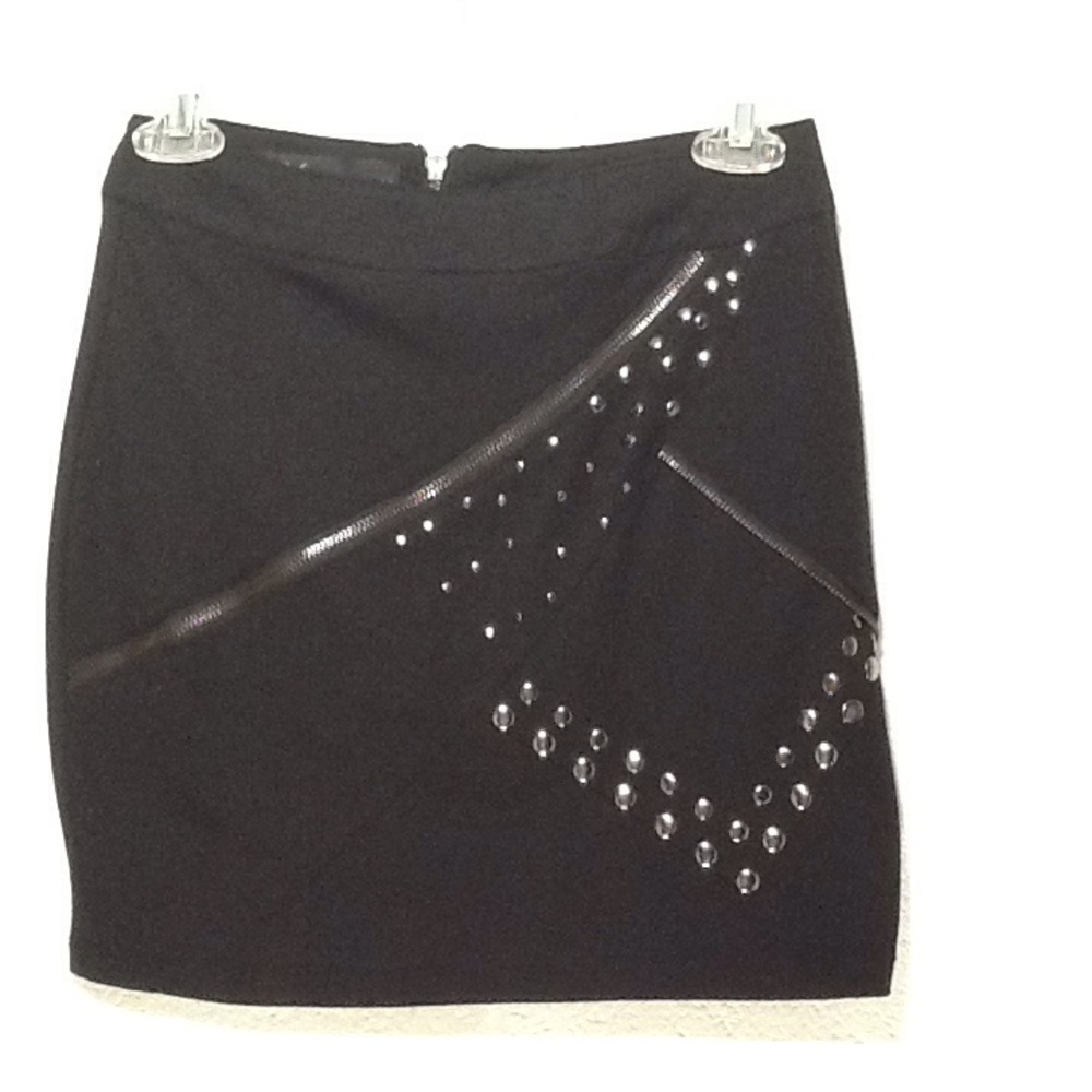 Sexy Black Silver Metal‎ Stud Exposed Zipper Mini Skirt Med